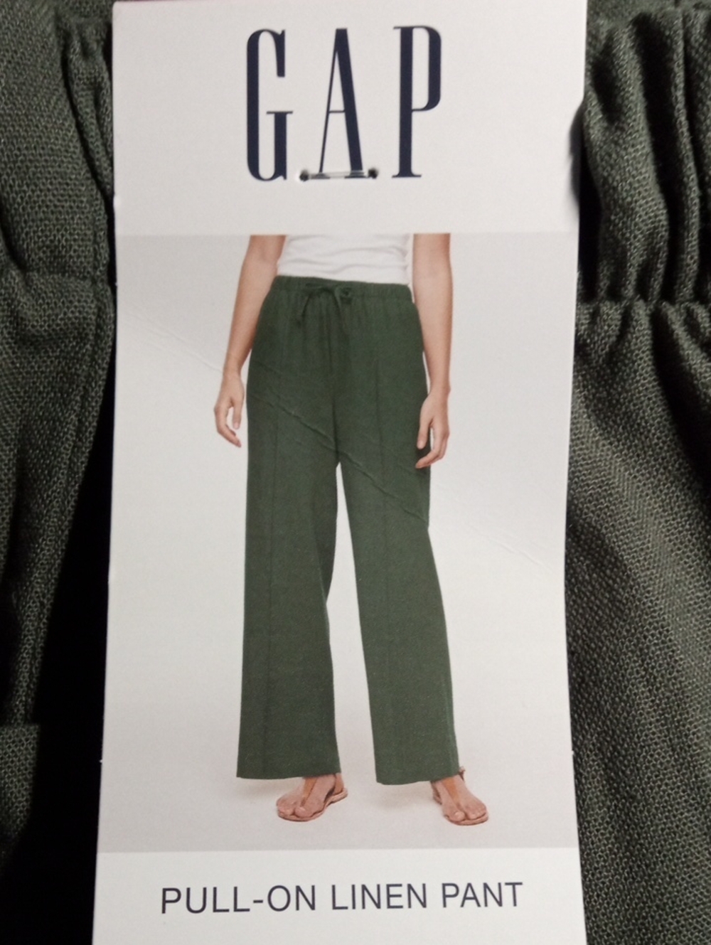 GAP High Waist Drawstring Women’s Wide Leg Linen-Blend Pants — Olive